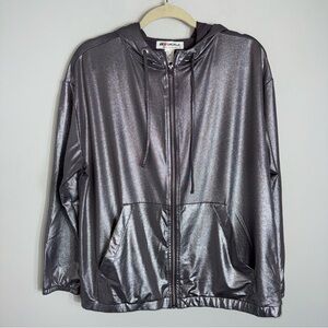 H&M Coachella Full Zip Hooded Jacket-Silver Metallic-Lightweight-Size Medium